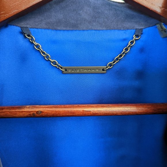 Elie Tahari Size:6 Blue Suede Fitted Jacket - Picture 4 of 9